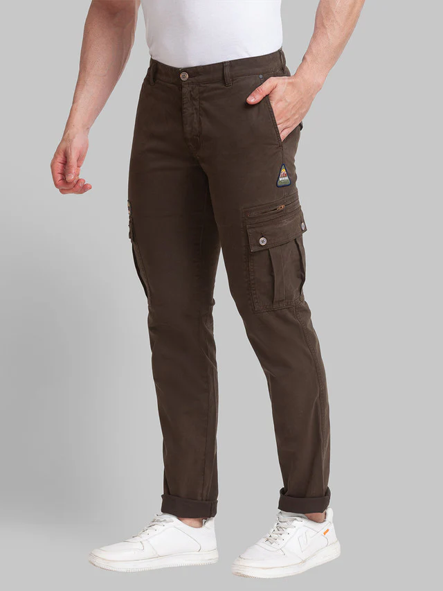 Parx Green Solid Low Rise Tapered Fit Cotton Blend Trouser - Image 3