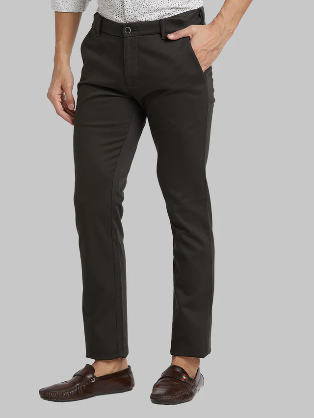 Parx Green Solid Low Rise Tapered Fit Cotton Blend Trouser - Image 3