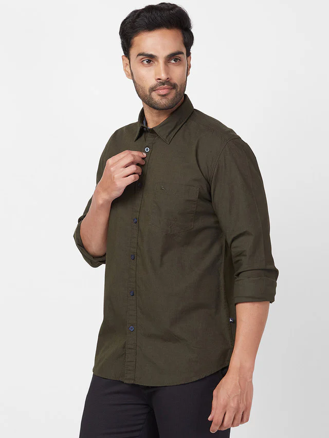 Parx Green Solid Slim Fit Cotton Casual Shirt - Image 3