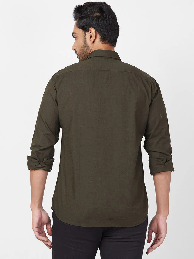 Parx Green Solid Slim Fit Cotton Casual Shirt - Image 4