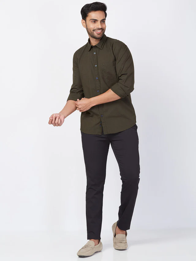 Parx Green Solid Slim Fit Cotton Casual Shirt - Image 5