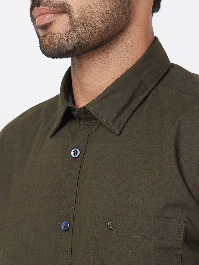 Parx Green Solid Slim Fit Cotton Casual Shirt - Image 6