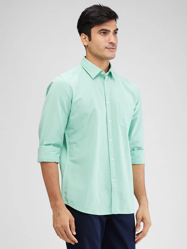 Parx Green Solid Slim Fit Cotton Casual Shirt - Image 2
