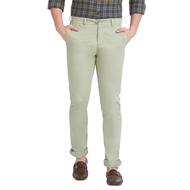 Parx Green Solid Super Slim Fit Cotton Blend Trouser