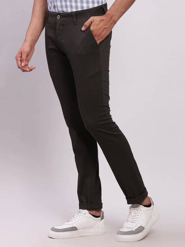 Parx Green Solid Super Slim Fit Cotton Blend Trouser - Image 3