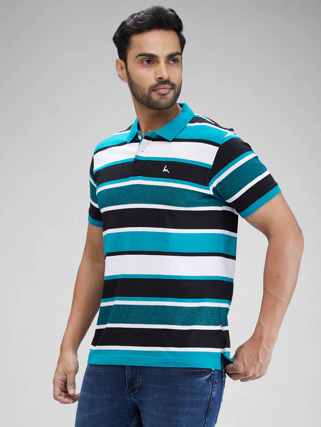 Parx Green Yarn Dyed Regular Fit Cotton T-Shirt - Image 3