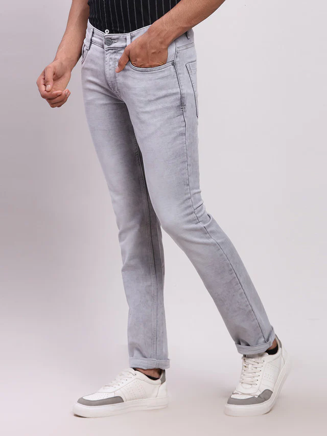 Parx Men Grey Low Rise Tapered Fit Knitted Jeans - Image 3