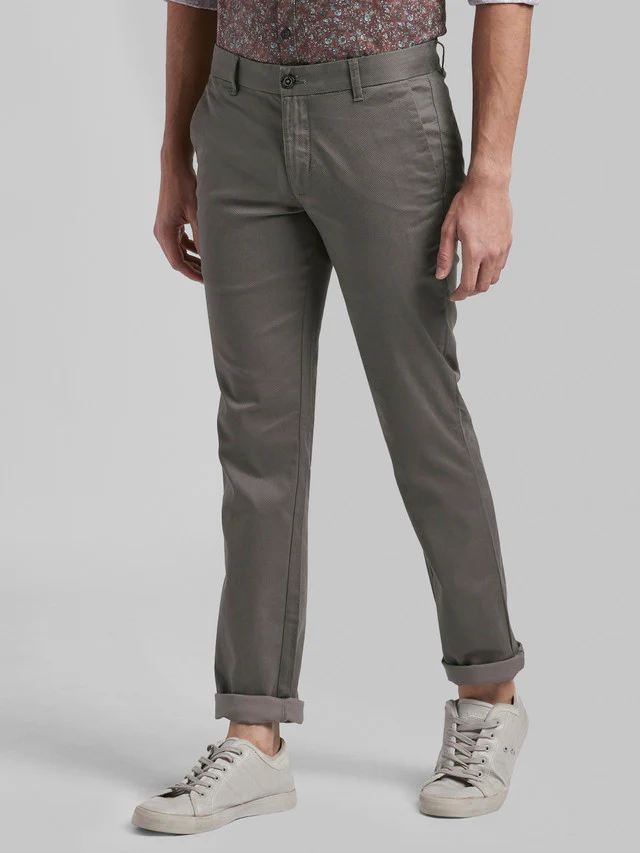 Parx Grey Printed Super Slim Fit Cotton Blend Trouser - Image 3
