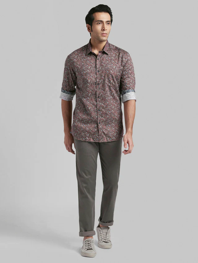 Parx Grey Printed Super Slim Fit Cotton Blend Trouser - Image 5