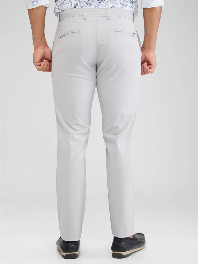 Parx Grey Solid Low Rise Tapered Fit Cotton Blend Trouser - Image 4