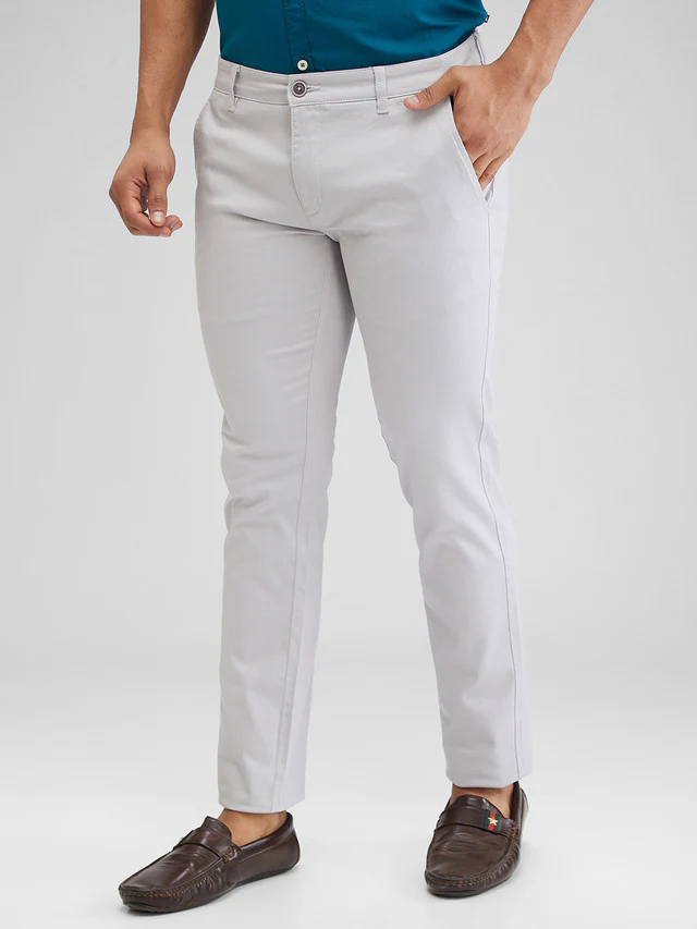 Parx Grey Solid Super Slim Fit Cotton Blend Trouser - Image 3