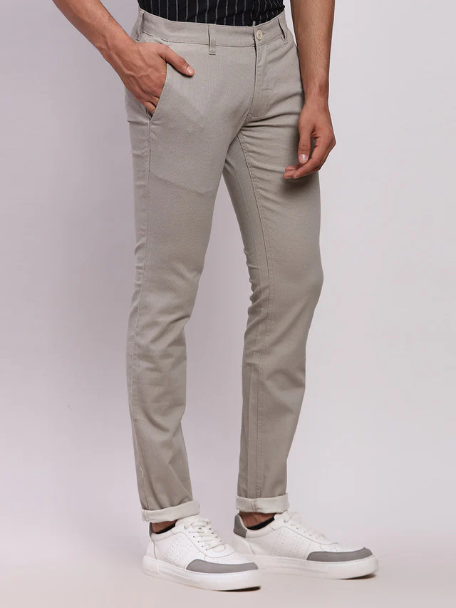Parx Grey Solid Super Slim Fit Cotton Blend Trouser - Image 2