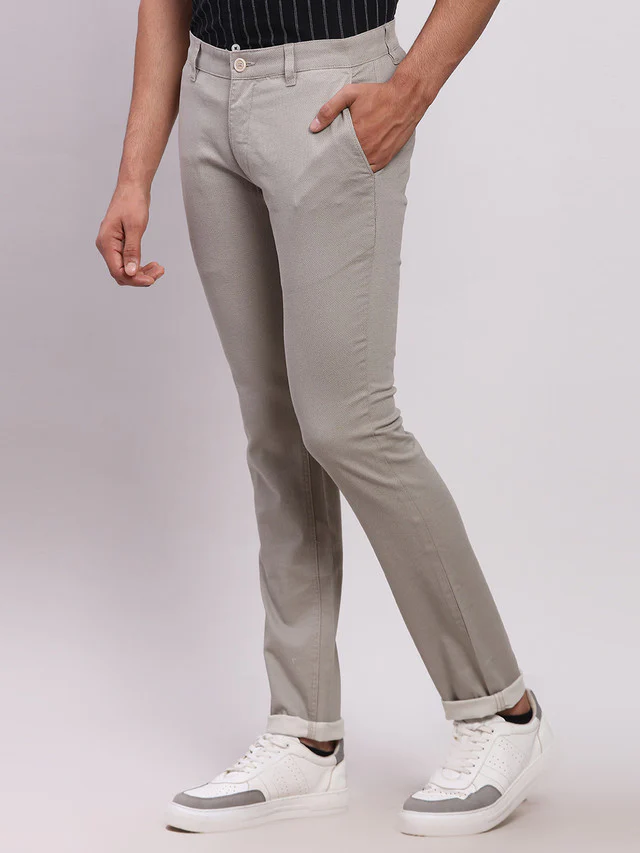 Parx Grey Solid Super Slim Fit Cotton Blend Trouser - Image 3