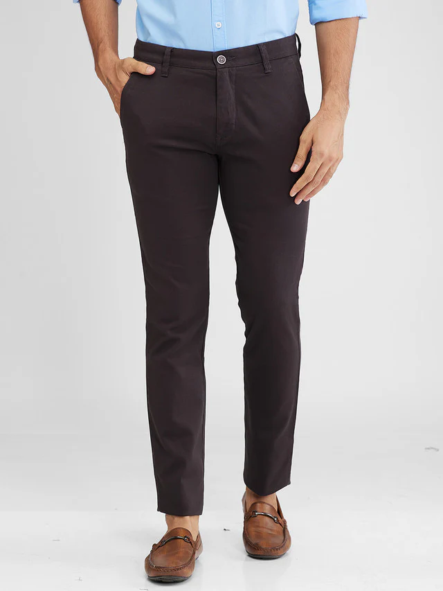 Parx Grey Solid Super Slim Fit Cotton Blend Trouser