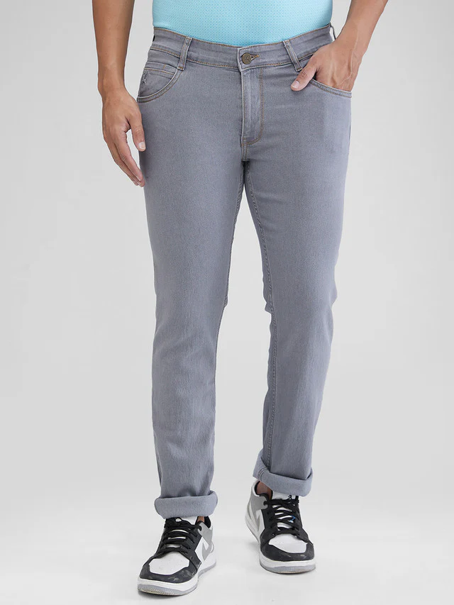 Parx Grey Twill Slim Tapered Fit Cotton Blend Jeans