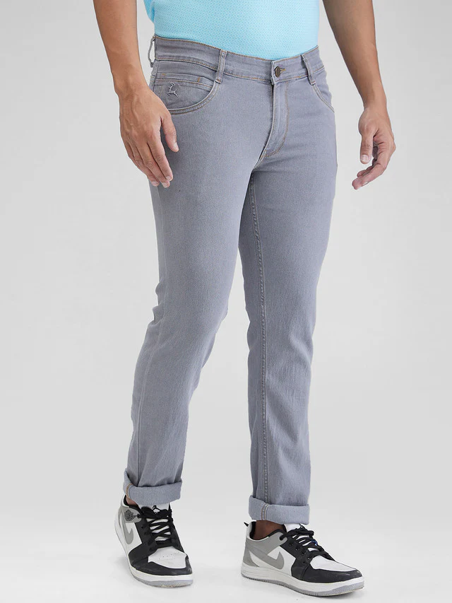 Parx Grey Twill Slim Tapered Fit Cotton Blend Jeans - Image 2