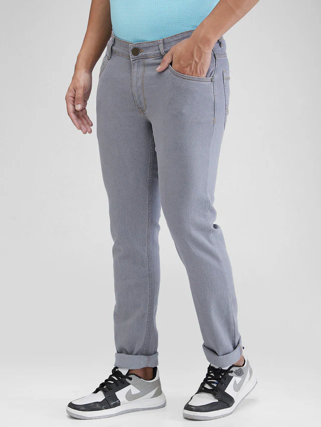 Parx Grey Twill Slim Tapered Fit Cotton Blend Jeans - Image 3