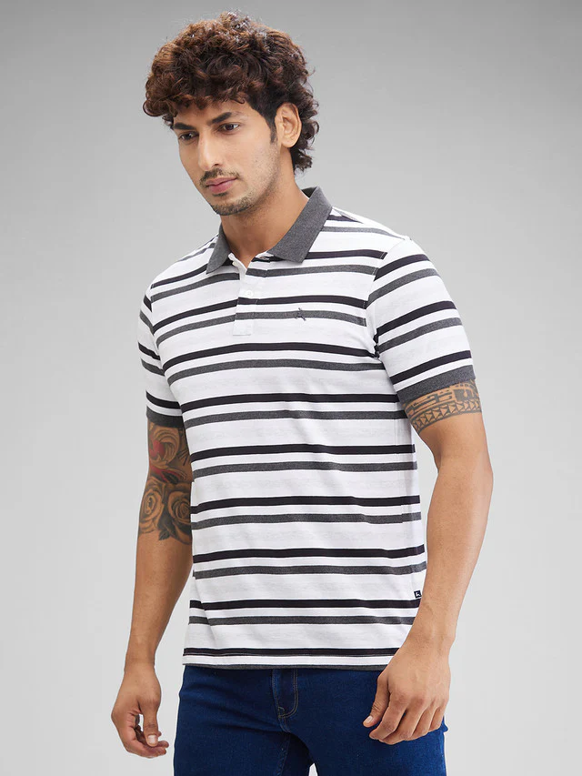 Parx Grey Yarn Dyed Regular Fit Cotton T-Shirt - Image 3