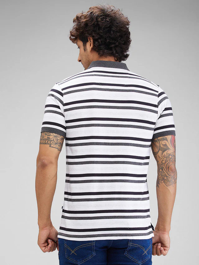 Parx Grey Yarn Dyed Regular Fit Cotton T-Shirt - Image 4