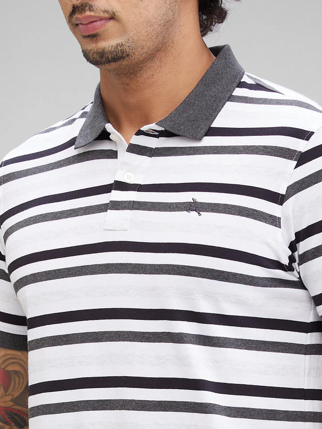 Parx Grey Yarn Dyed Regular Fit Cotton T-Shirt - Image 6