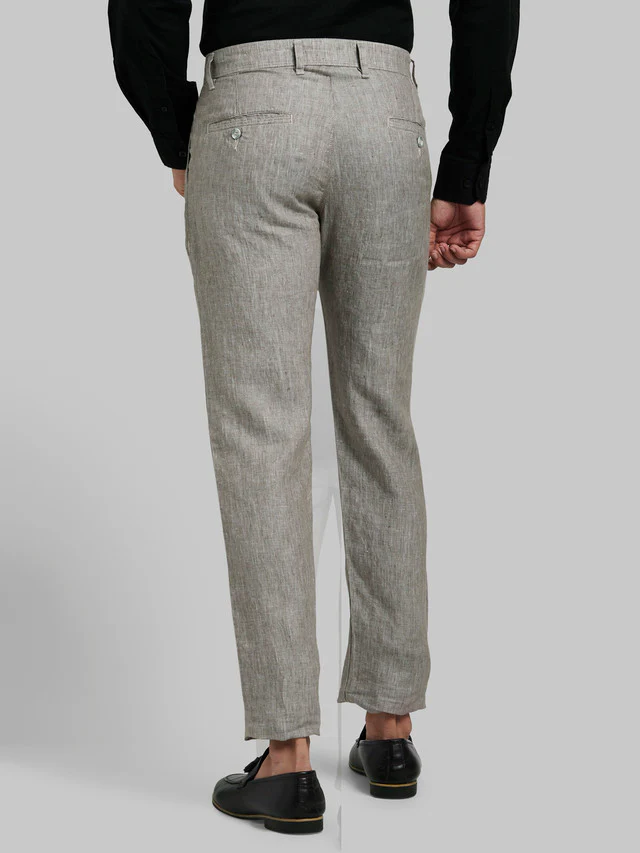 Parx Grey Yarn Dyed Slim Tapered Fit Linen Trouser - Image 4