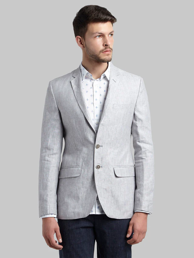 Parx Grey Yarn Dyed Urban Fit Linen Blazer