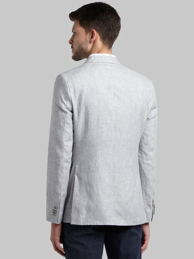 Parx Grey Yarn Dyed Urban Fit Linen Blazer - Image 4