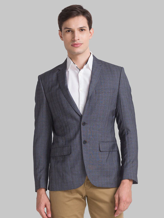 Parx Grey Yarn Dyed Urban Fit Terylene Blend Blazer