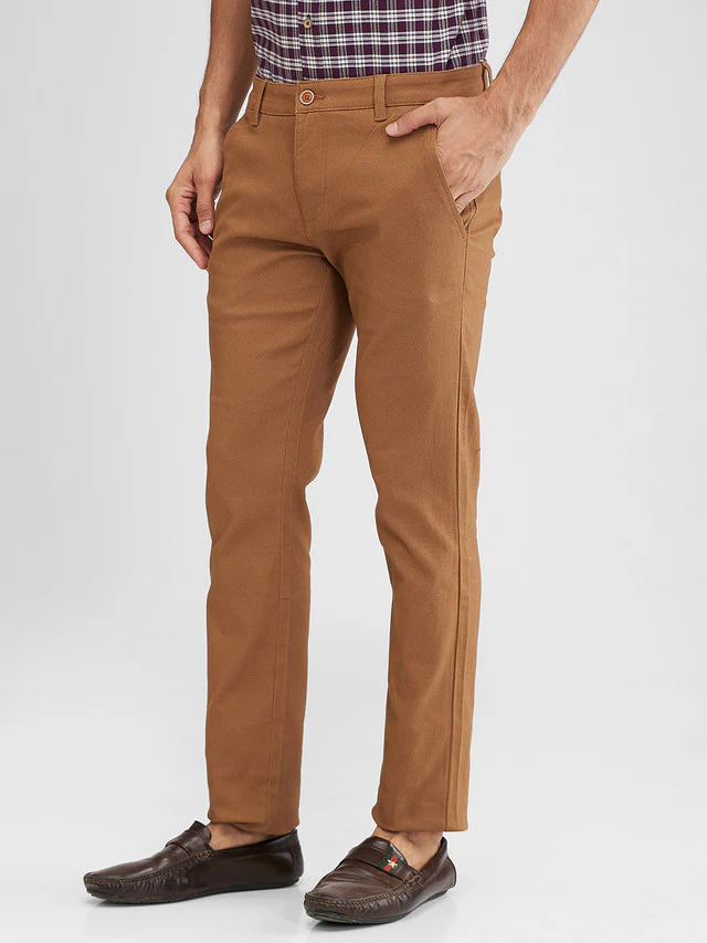 Parx Khaki Printed Super Slim Fit Cotton Blend Trouser - Image 3