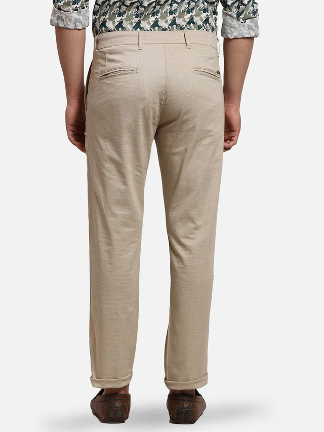 Parx Khaki Printed Low Rise Tapered Fit Cotton Blend Trouser - Image 4