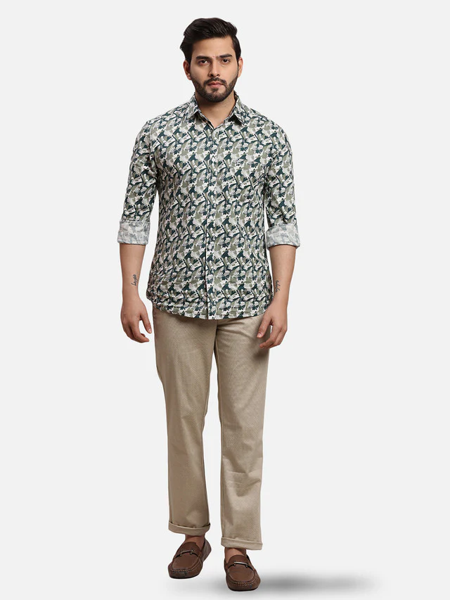 Parx Khaki Printed Low Rise Tapered Fit Cotton Blend Trouser - Image 5