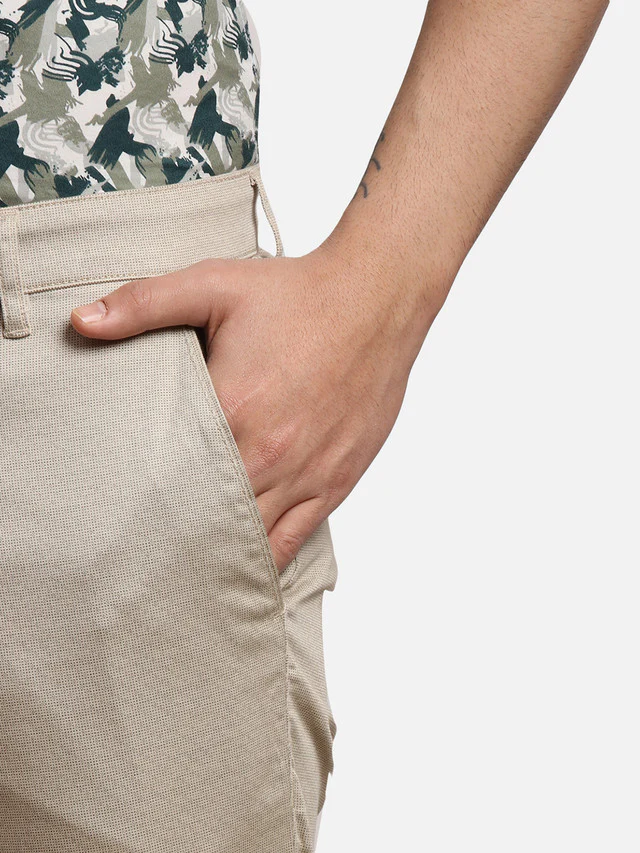 Parx Khaki Printed Low Rise Tapered Fit Cotton Blend Trouser - Image 6