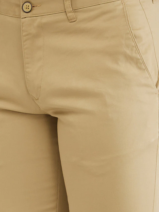 Parx Khaki Solid Low Rise Tapered Fit Cotton Blend Trouser - Image 6