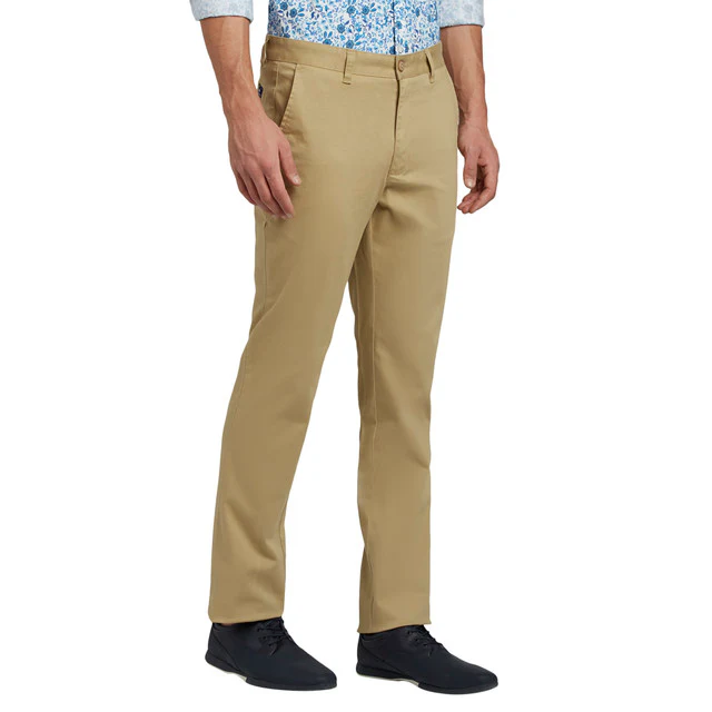 Parx Khaki Solid Slim Fit Cotton Blend Trouser - Image 2
