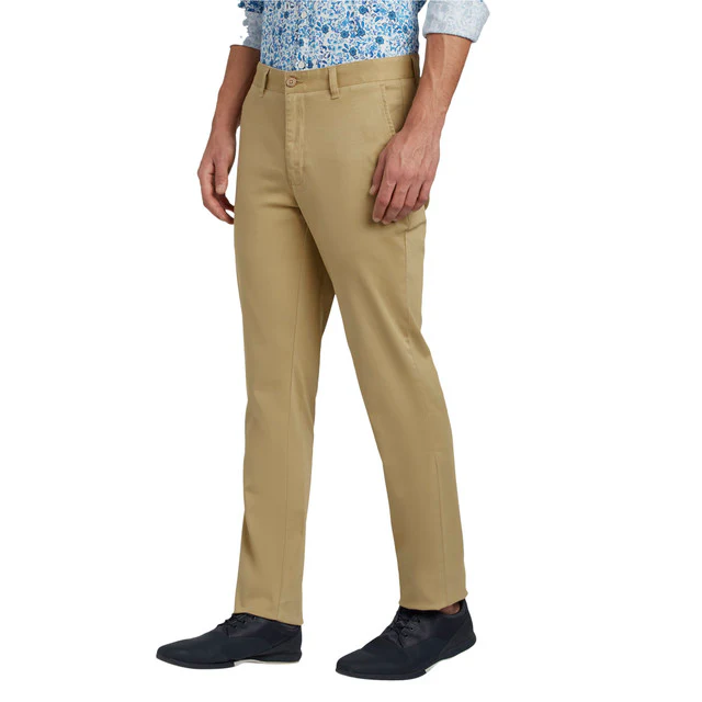 Parx Khaki Solid Slim Fit Cotton Blend Trouser - Image 3