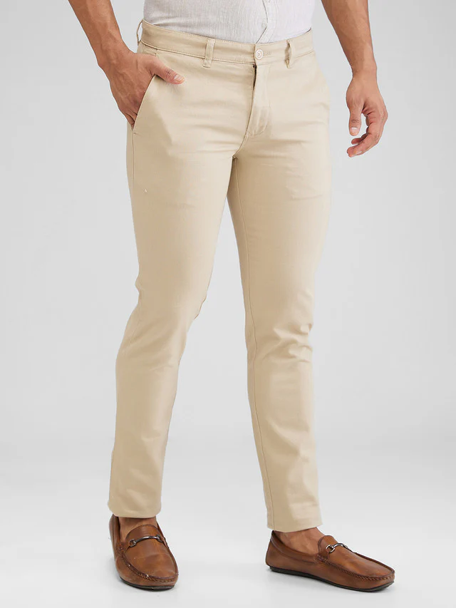 Parx Khaki Solid Super Slim Fit Cotton Blend Trouser - Image 2