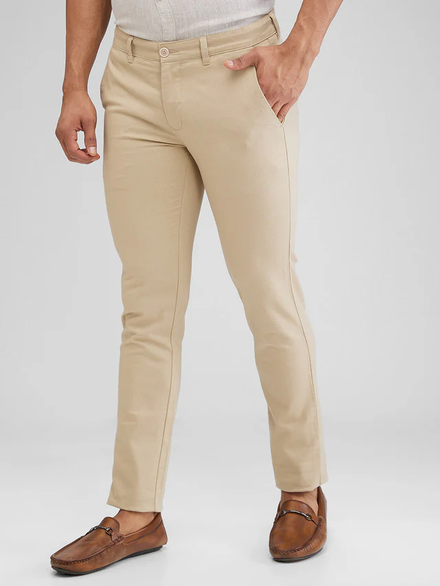 Parx Khaki Solid Super Slim Fit Cotton Blend Trouser - Image 3
