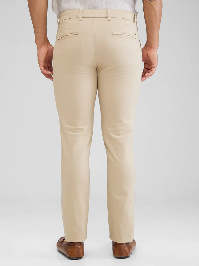 Parx Khaki Solid Super Slim Fit Cotton Blend Trouser - Image 4