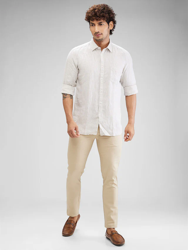 Parx Khaki Solid Super Slim Fit Cotton Blend Trouser - Image 5