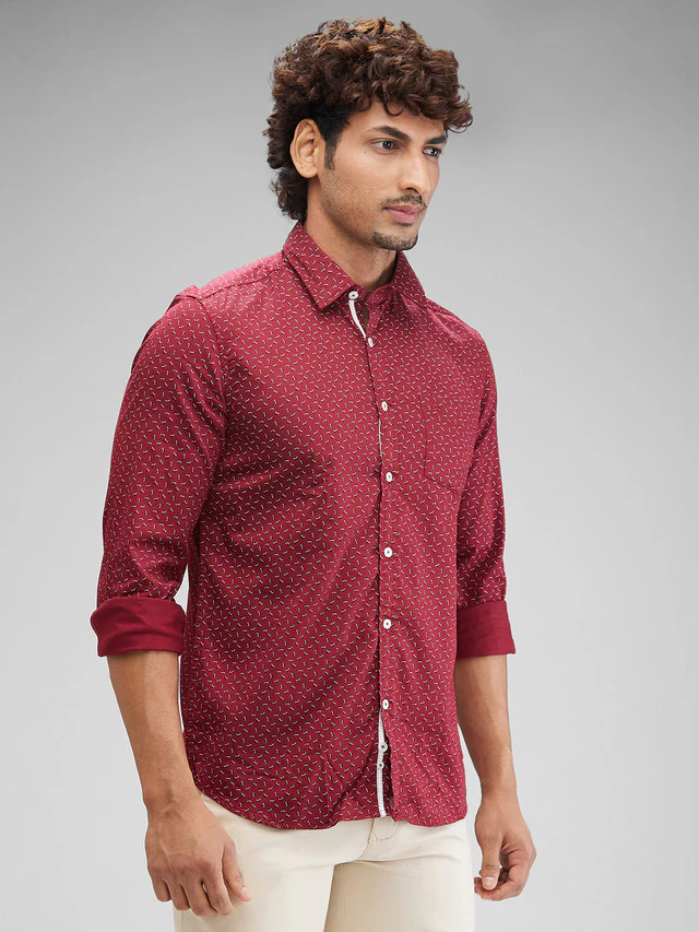 Parx Maroon Printed Slim Fit Cotton Casual Shirt - Image 2