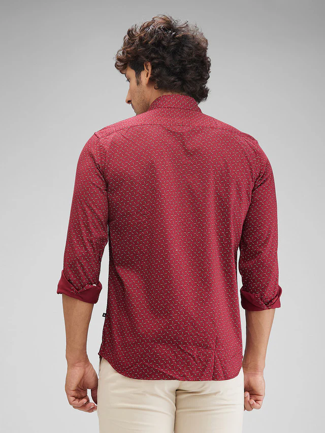 Parx Maroon Printed Slim Fit Cotton Casual Shirt - Image 4
