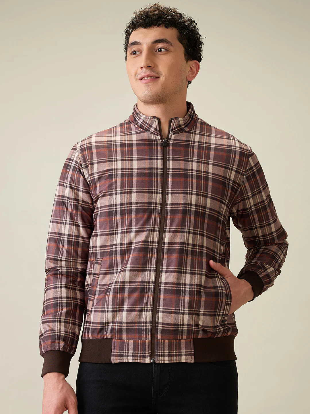 Parx Men Black Checks Polyester Full Sleeve Jacket
