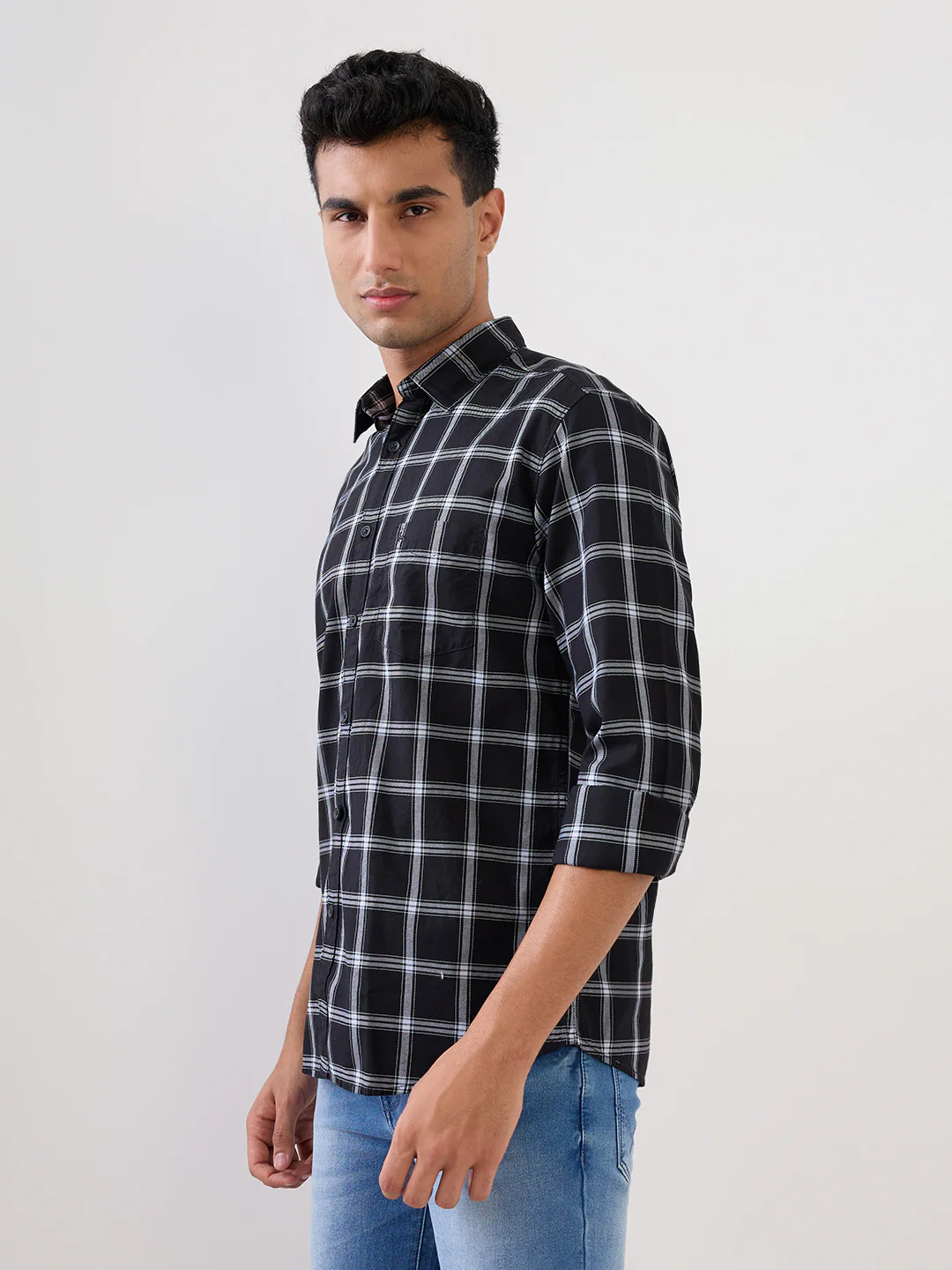 Parx Men Black Checks Slim Fit Cotton Full Sleeve Casual Shirt - Image 2