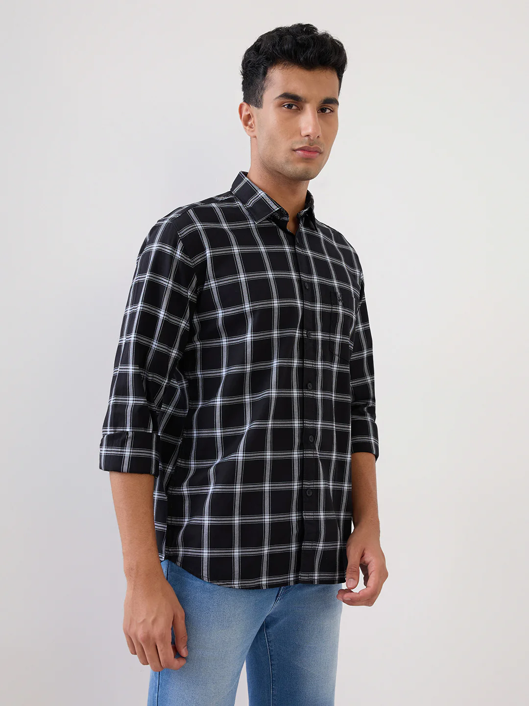 Parx Men Black Checks Slim Fit Cotton Full Sleeve Casual Shirt - Image 3