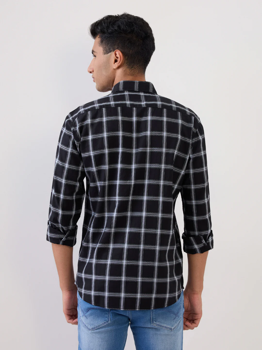 Parx Men Black Checks Slim Fit Cotton Full Sleeve Casual Shirt - Image 4