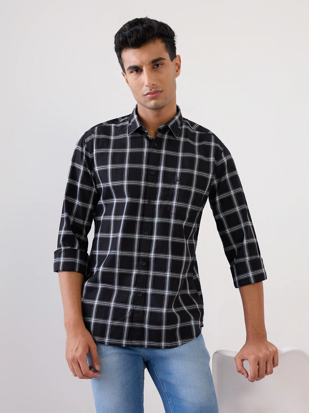 Parx Men Black Checks Slim Fit Cotton Full Sleeve Casual Shirt - Image 6