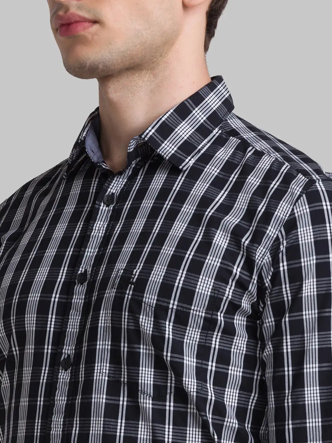 Parx Men Black Checks Slim Fit Cotton Full Sleeve Cutaway Collar Shirt - Image 6