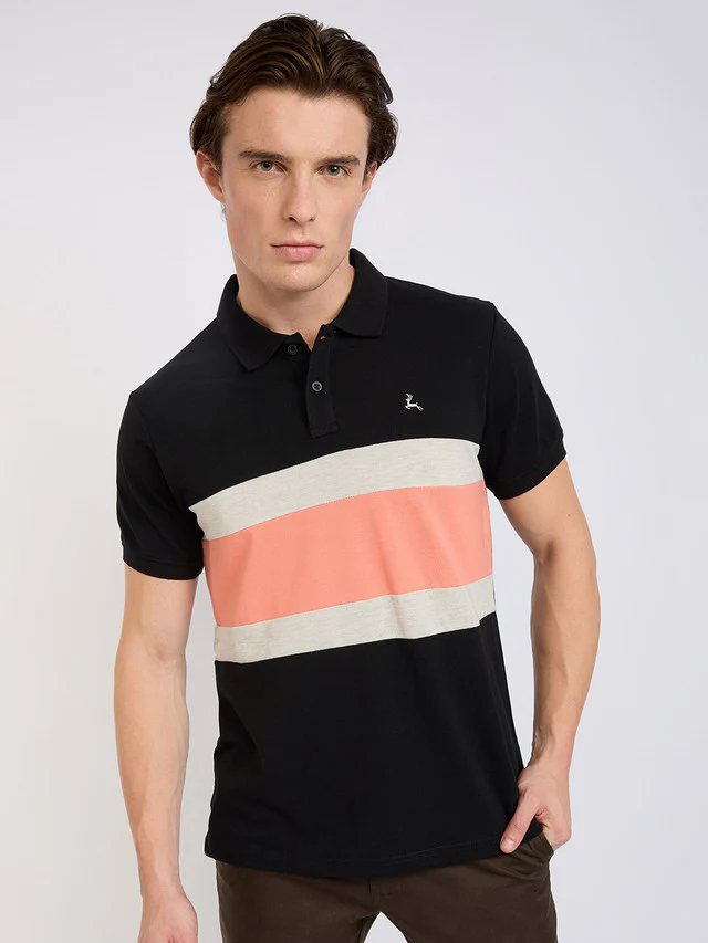 Parx Men Black Cut & Sew Regular Fit Cotton Blend T-Shirt