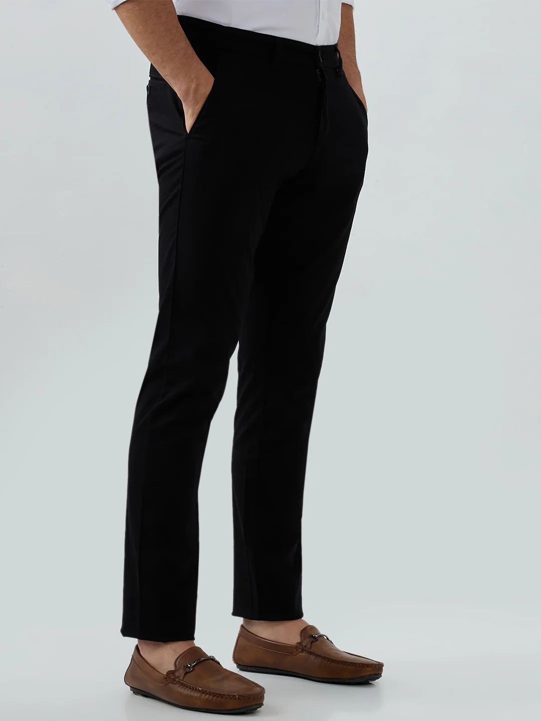 Parx Men Black Dobby Low Rise Tapered Fit Cotton Blend Trouser - Image 2