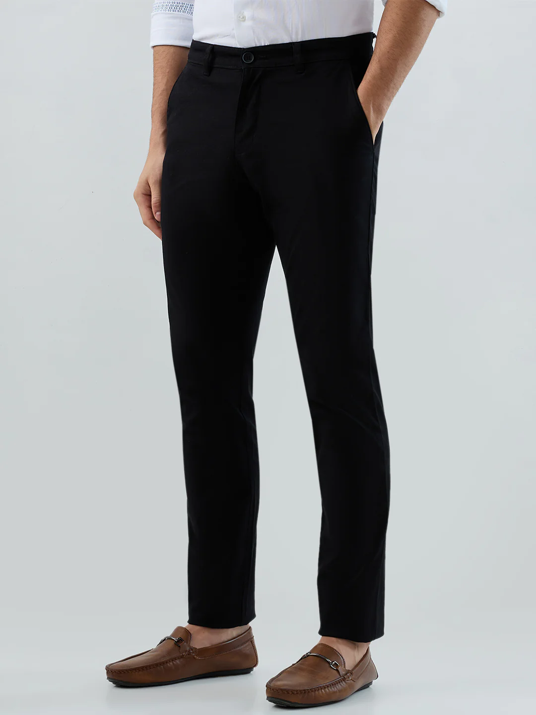 Parx Men Black Dobby Low Rise Tapered Fit Cotton Blend Trouser - Image 3